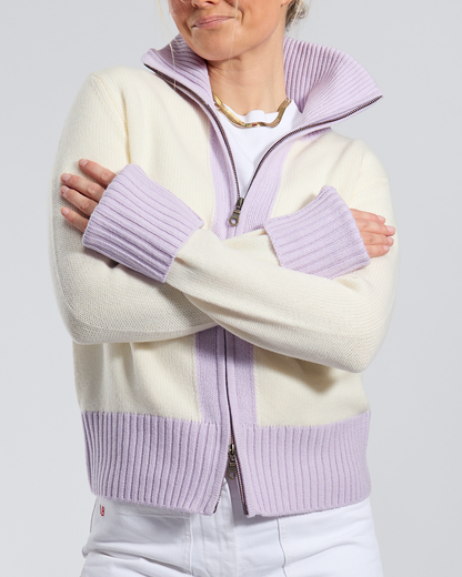 Contrast cardigan Off-white/light lavender