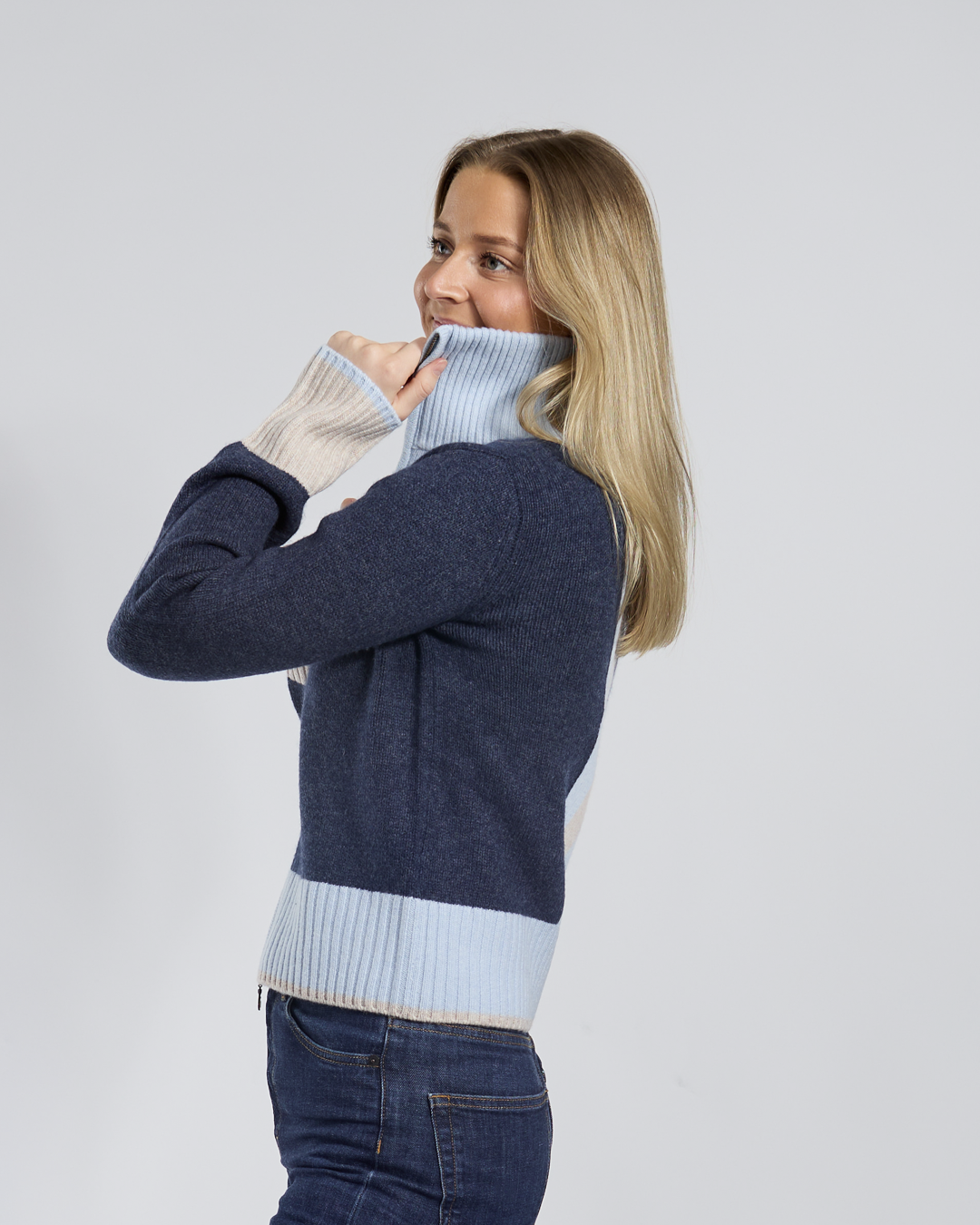 Contrast cardigan Navy/lyseblå/sand