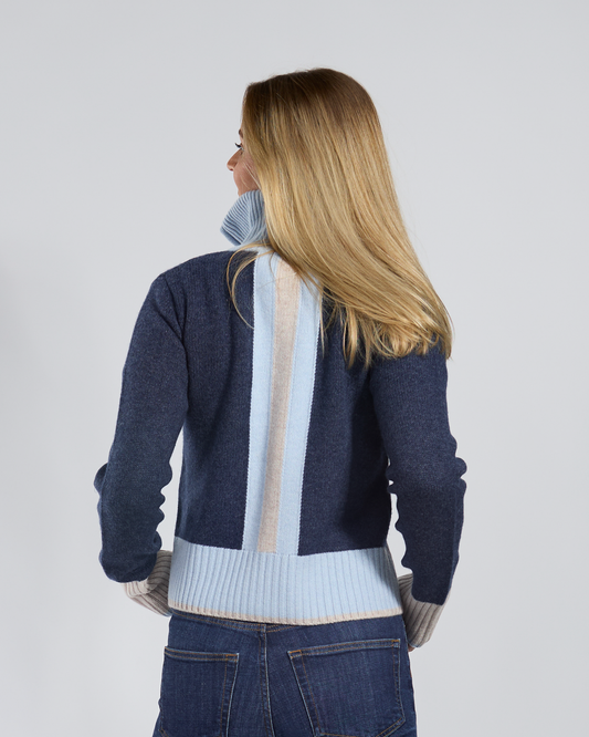 Contrast cardigan Navy/lyseblå/sand