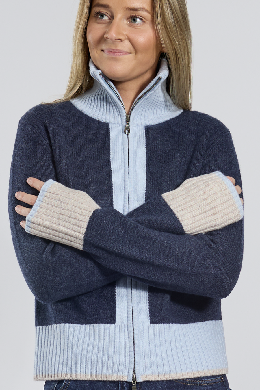 Contrast cardigan Navy/lyseblå/sand