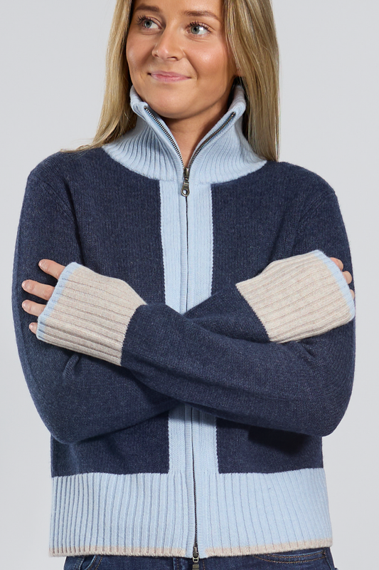 Contrast cardigan Navy/lyseblå/sand
