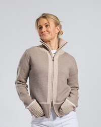 Contrast cardigan Sand/ lys sand/offwhite