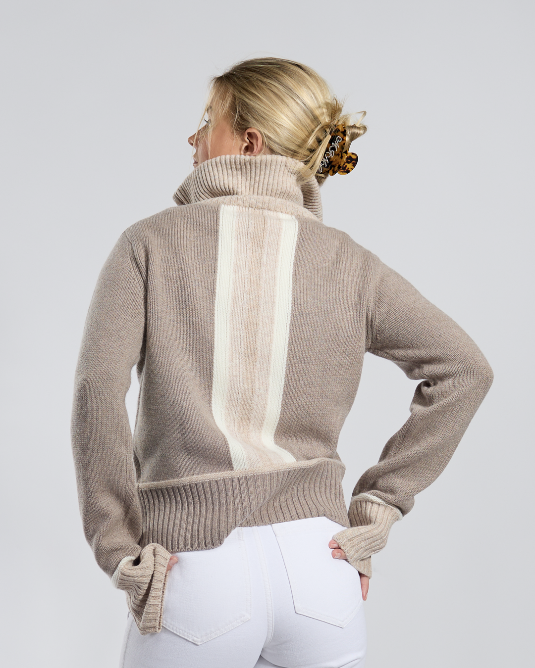 Contrast cardigan Sand/ lys sand/offwhite