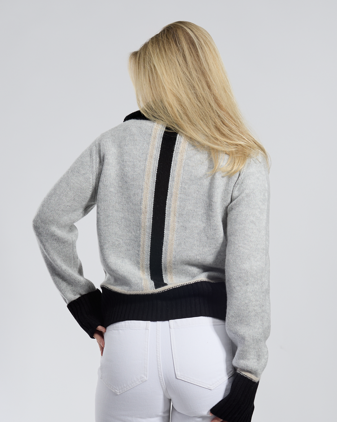 Contrast cardigan Grå/svart/sand
