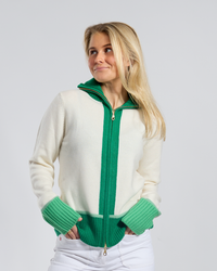 Contrast cardigan kashmir offwhite/grønn/lysgrønn- overstock