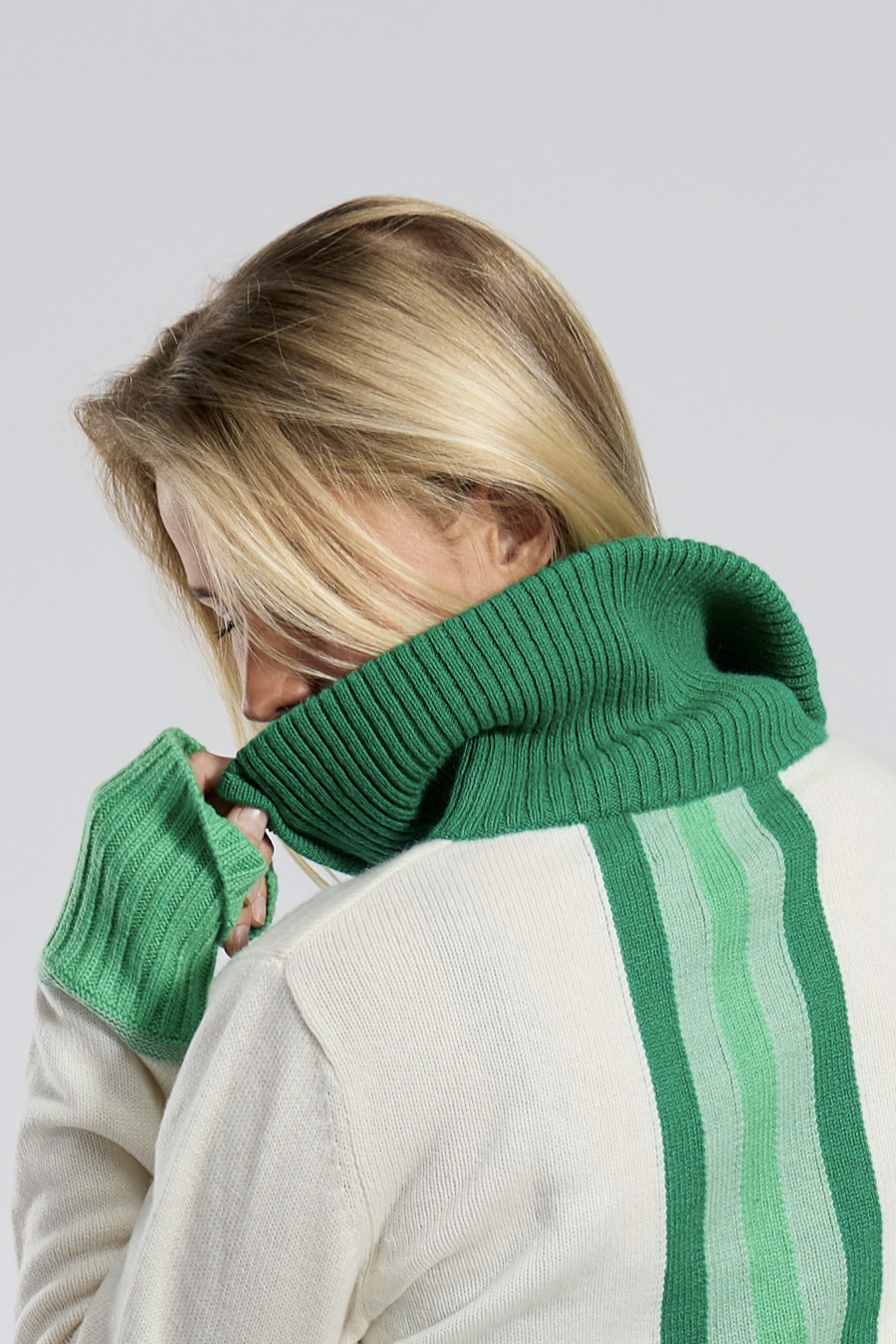 Contrast cardigan cashmere off-white/green/light green - overstock