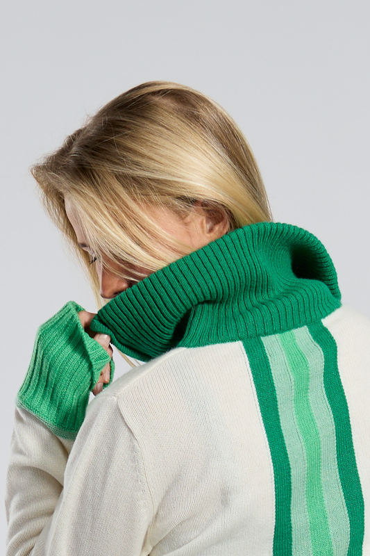 Contrast cardigan kashmir offwhite/grønn/lysgrønn- overstock