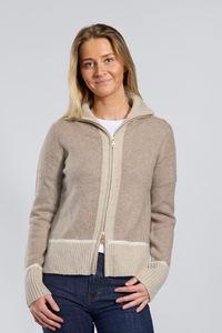 Contrast cardigan kashmir Sand/lyssand/offwhite