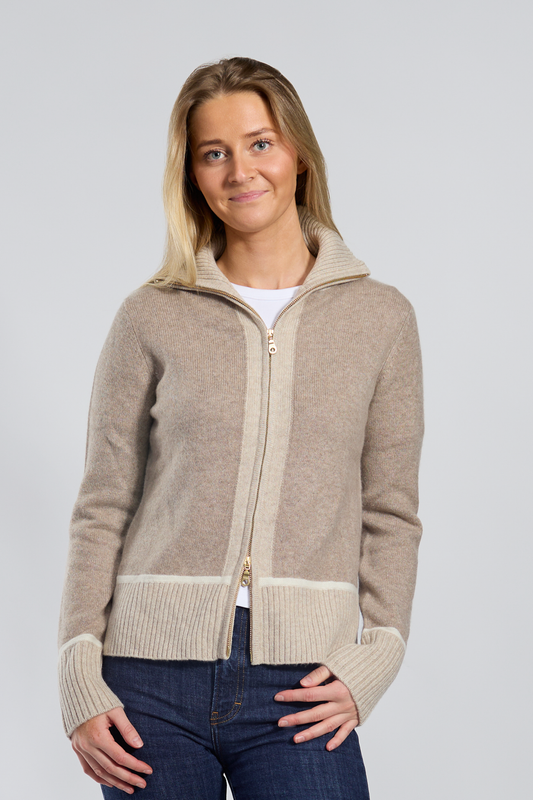 Contrast cardigan kashmir Sand/lyssand/offwhite