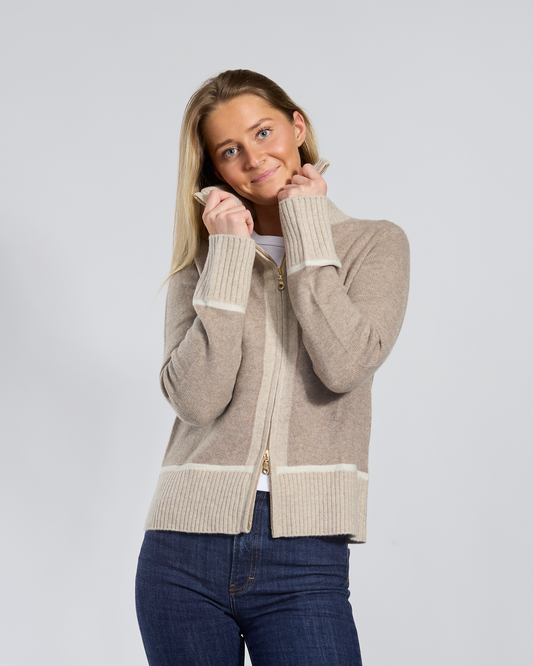 Contrast cardigan kashmir Sand/lyssand/offwhite