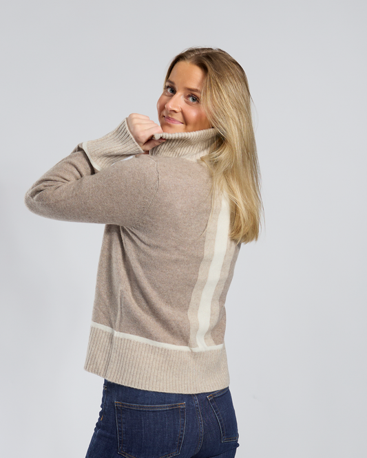 Contrast cardigan kashmir Sand/lyssand/offwhite