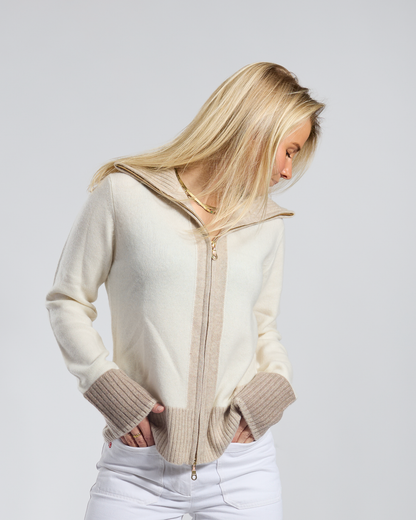 Contrast cashmere cardigan Off-white/light sand/sand
