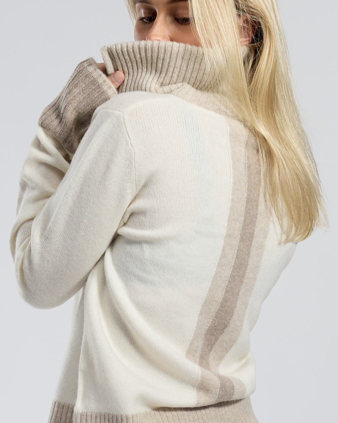 Contrast cashmere cardigan Off-white/light sand/sand