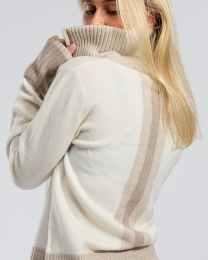 Contrast cashmere cardigan Off-white/light sand/sand