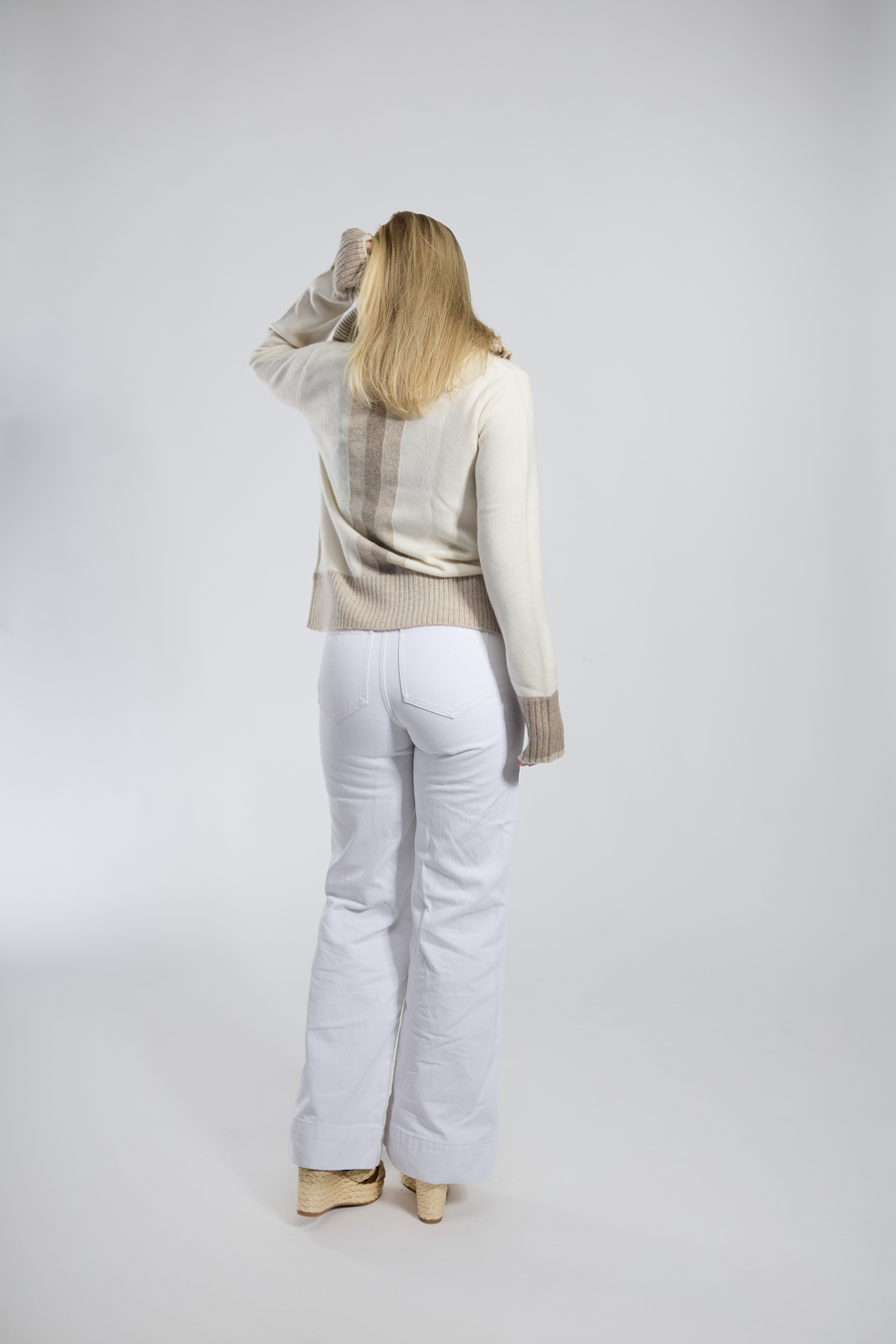Contrast cashmere cardigan Off-white/light sand/sand