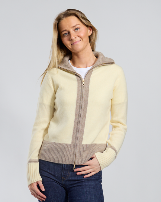 Contrast cardigan kashmir Lysgul/lyssand/sand