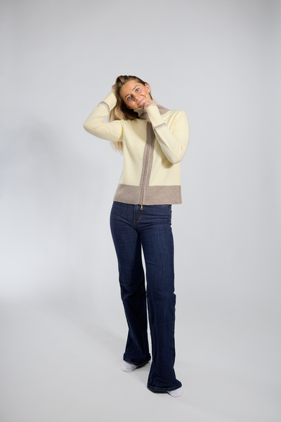Contrast cardigan kashmir Lysgul/lyssand/sand
