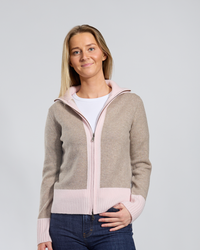 Contrast cardigan kashmir Sand/lysrosa