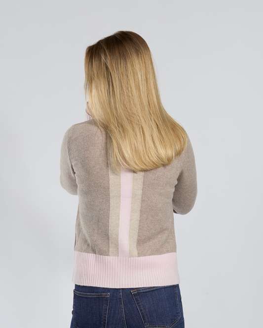 Contrast cardigan kashmir Sand/lysrosa