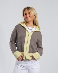 Contrast cardigan Brun/gul overstock