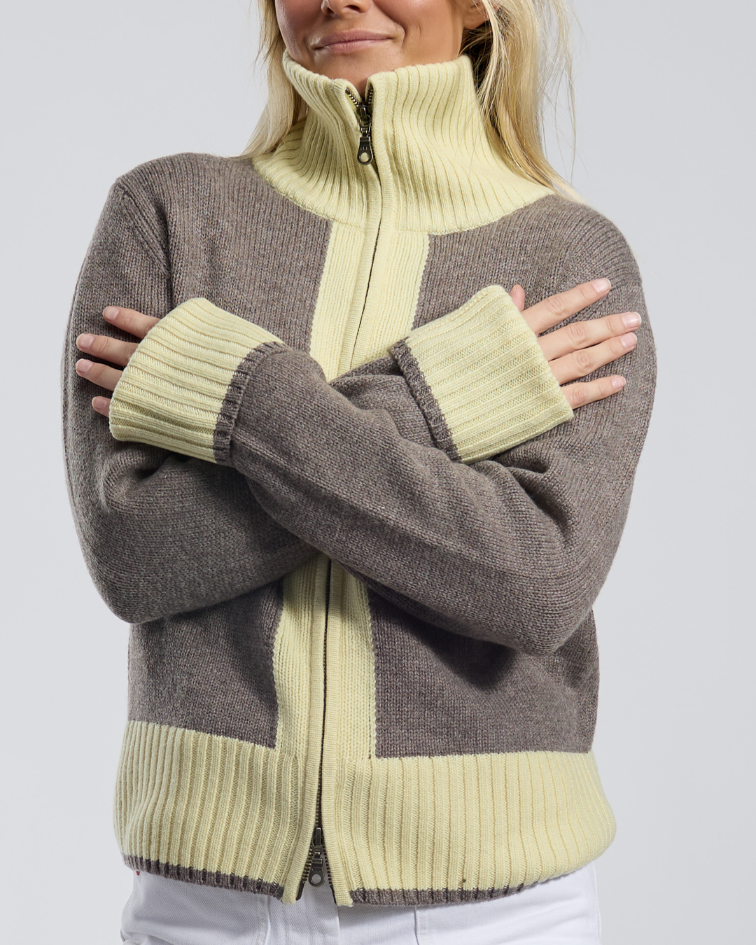 Contrast Cardigan Brown/Yellow
