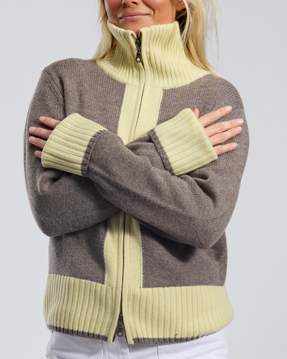 Contrast Cardigan Brown/Yellow