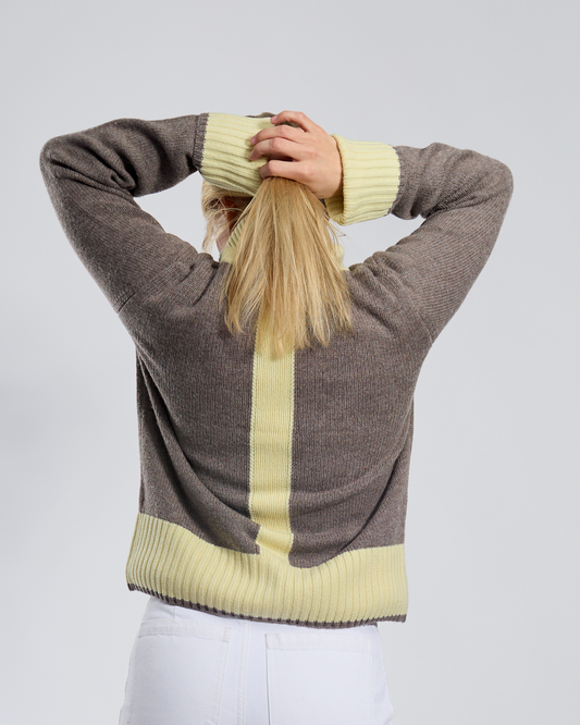 Contrast cardigan Brun/gul overstock