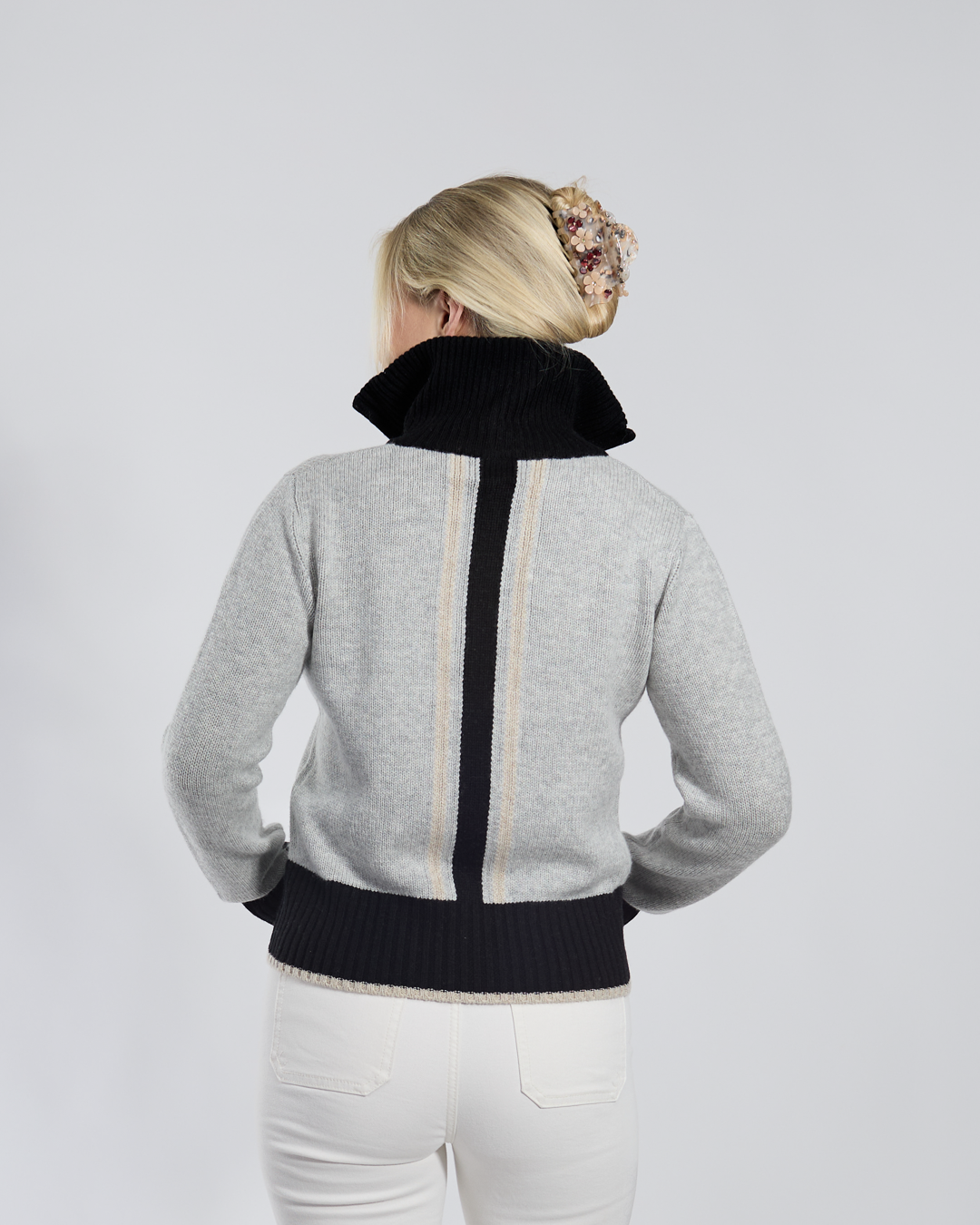 Contrast cardigan Grå/svart/sand