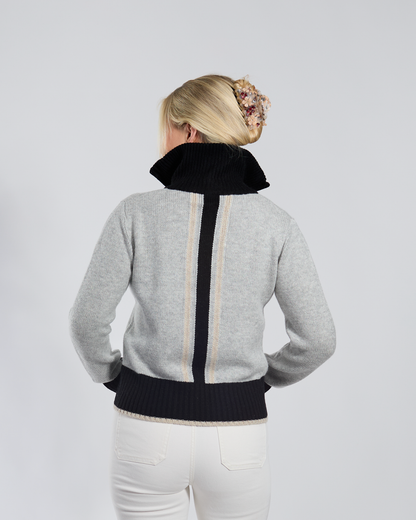 Contrast cardigan Grå/svart/sand