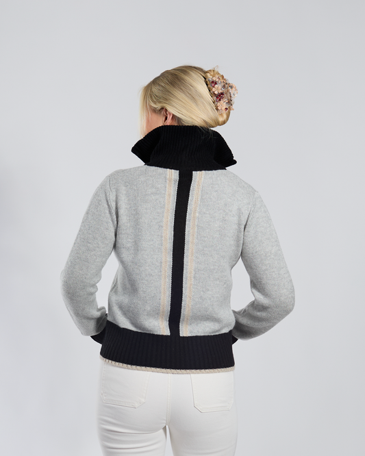 Contrast cardigan Grå/svart/sand