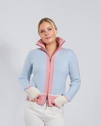 Contrast cardigan Light blue/pink/off-white