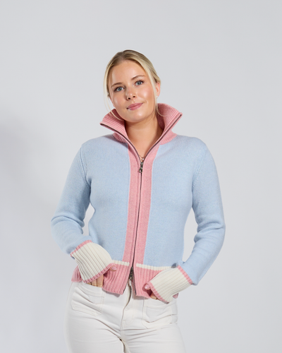 Contrast cardigan Lyseblå/rosa/offwhite