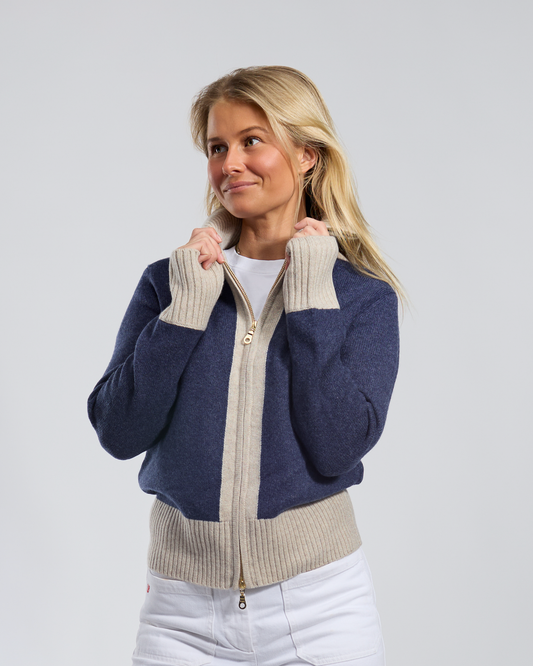 Contrast cardigan kashmir navy/sand