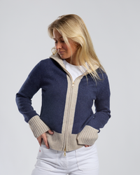 Contrast cardigan kashmir navy/sand