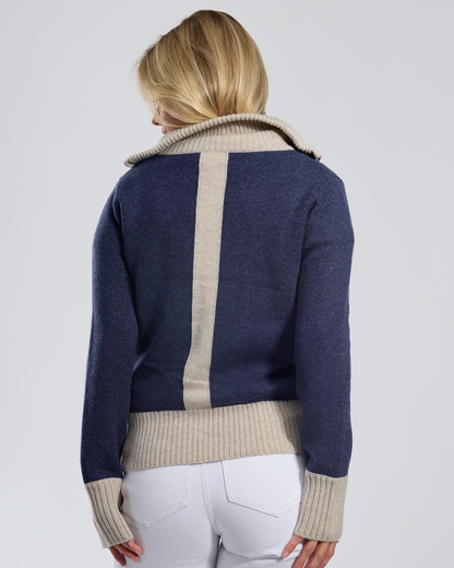 Contrast cardigan kashmir navy/sand
