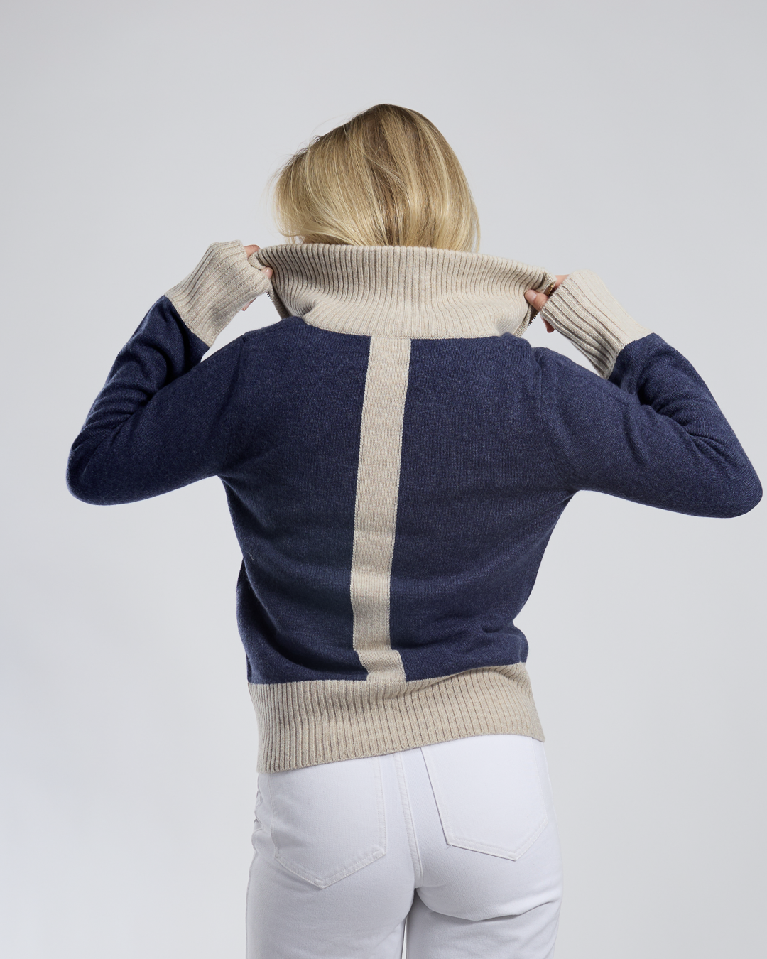 Contrast cardigan kashmir navy/sand