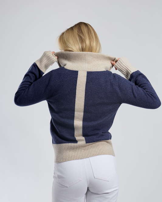Contrast cardigan kashmir navy/sand