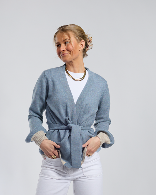 Spoonie Cardigan - Dueblå/lyssand