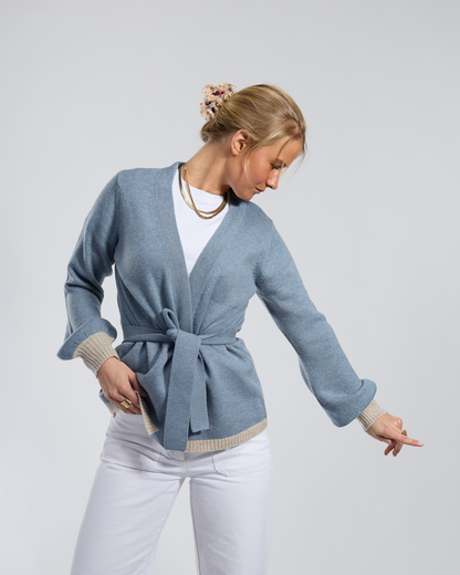 Spoonie Cardigan - Pigeon Blue/Light Sand