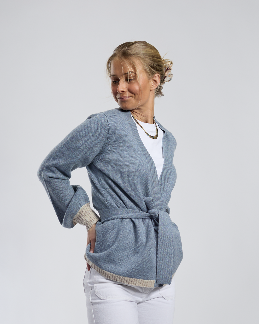 Spoonie Cardigan - Pigeon Blue/Light Sand