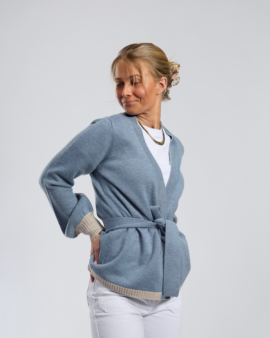 Spoonie Cardigan - Dueblå/lyssand