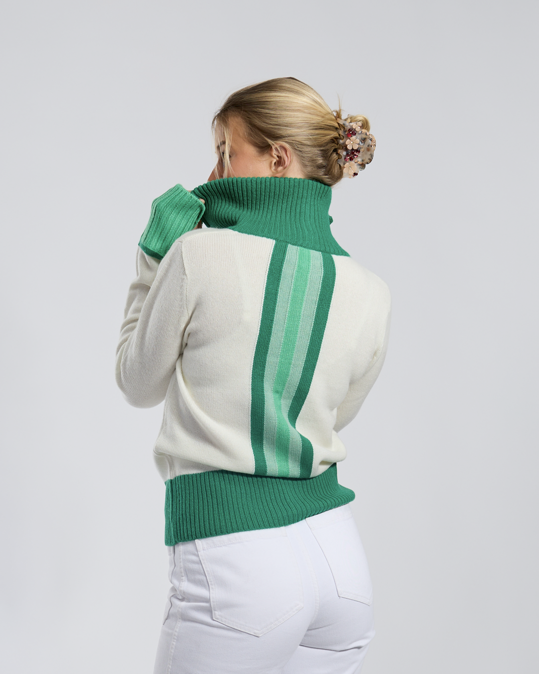 Contrast cardigan cashmere off-white/green/light green - overstock