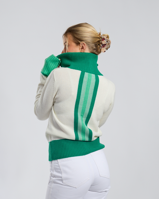 Contrast cardigan kashmir offwhite/grønn/lysgrønn- overstock