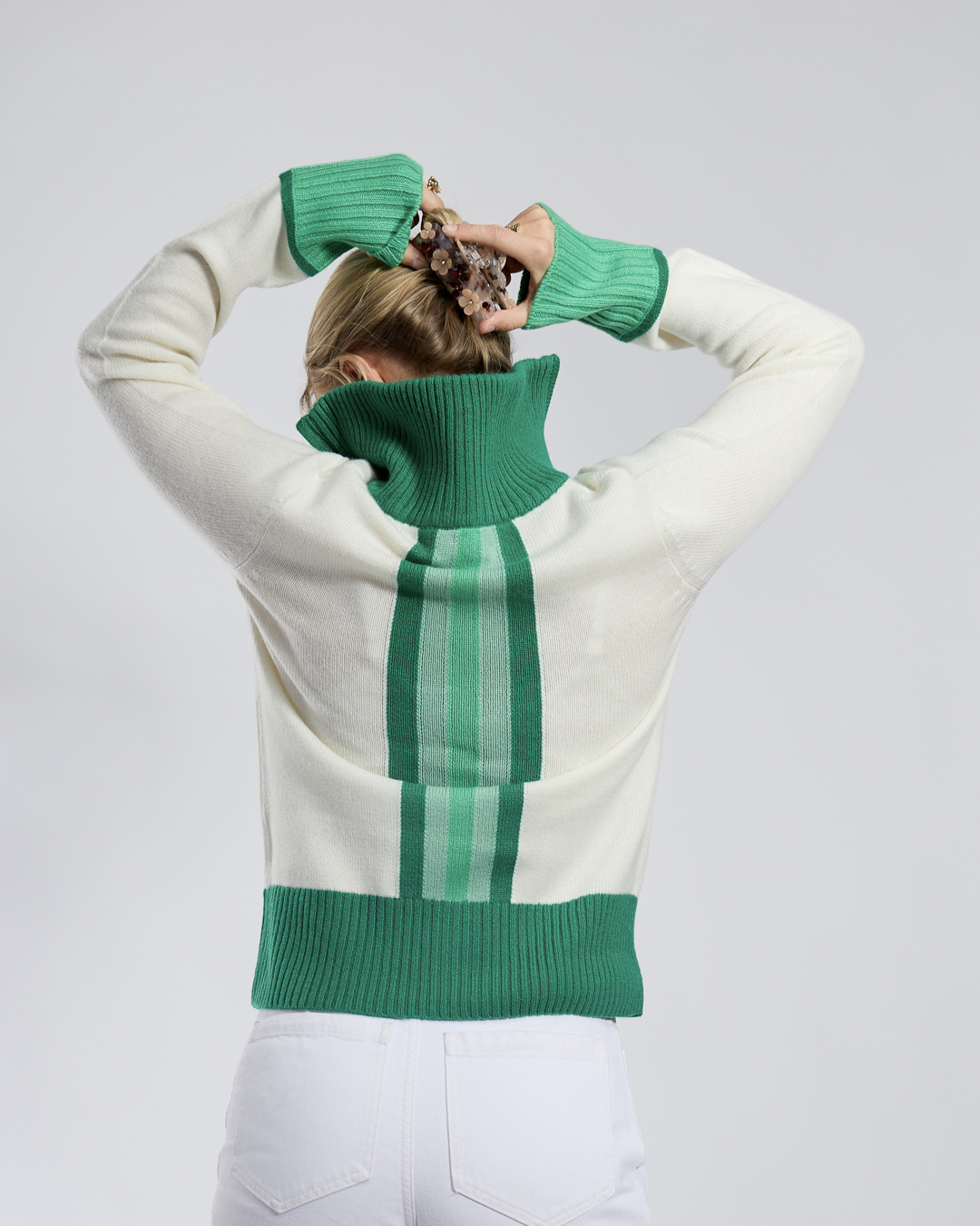 Contrast cardigan cashmere off-white/green/light green - overstock