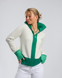 Contrast cardigan kashmir offwhite/grønn/lysgrønn- overstock