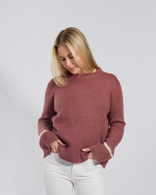 Gilli round neck kashmir - Gammelrosa/offwhite/lyssand-overstock