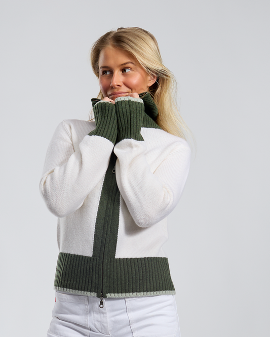 Contrast cardigan Offwhite/oliven/lysegrønn