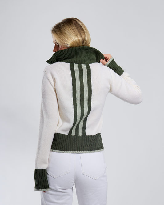 Contrast cardigan Offwhite/oliven/lysegrønn
