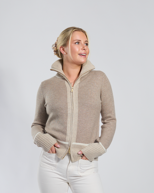 Contrast cardigan kashmir Sand/lyssand/offwhite