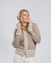 Contrast cardigan kashmir Sand/lyssand/offwhite